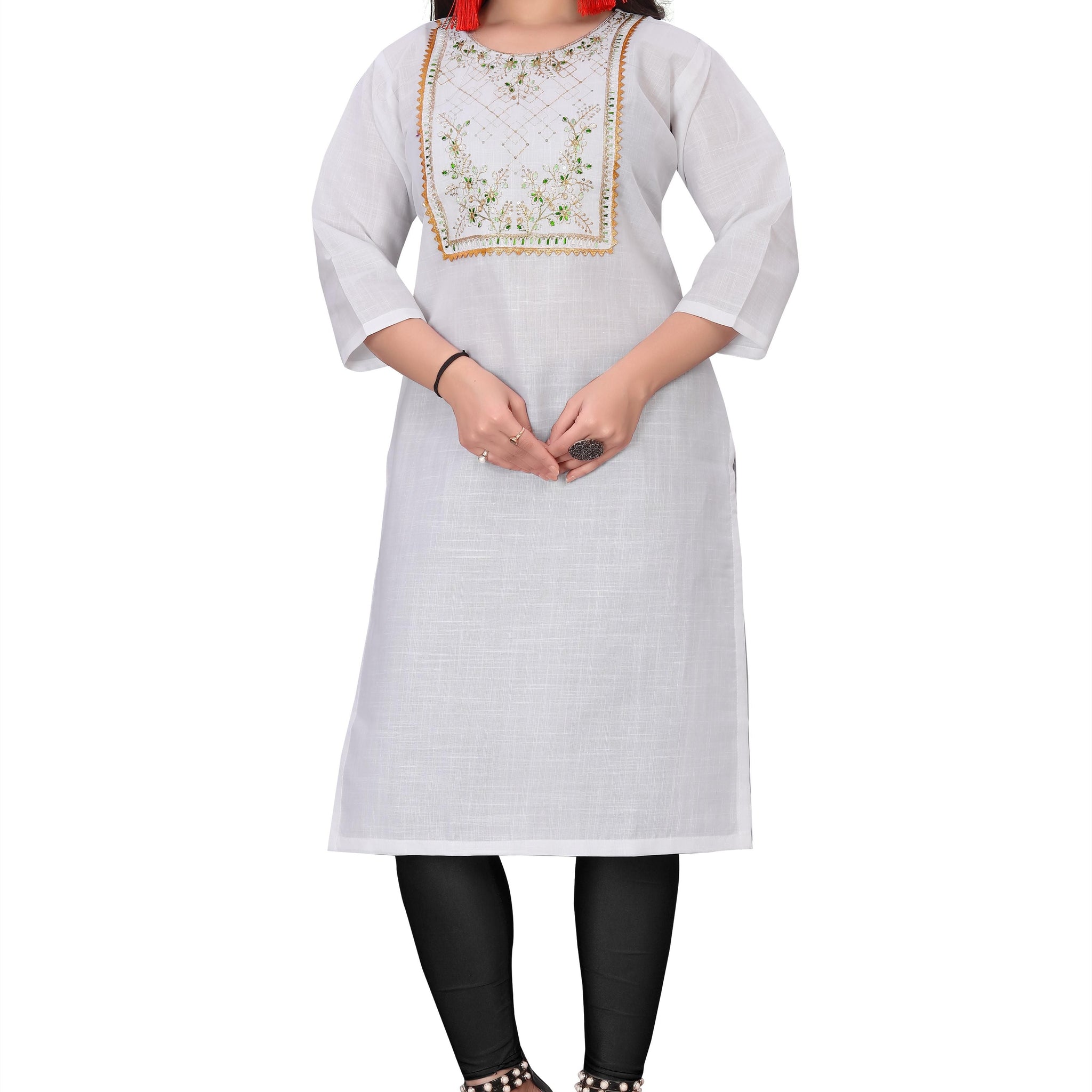 Women's Embroidery Cotton Slub Kurti
